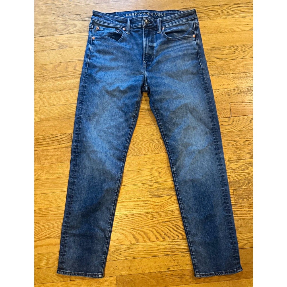 American Eagle Men's Original Straight Blue Medium Wash Denim Jeans Mid Rise